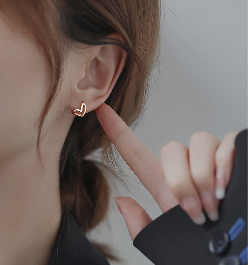 Reffeer Solid 925 Sterling Silver Love Heart Hoop Earrings for Women Teen Girls Heart Hoop Earrings Love Huggie - Image 2